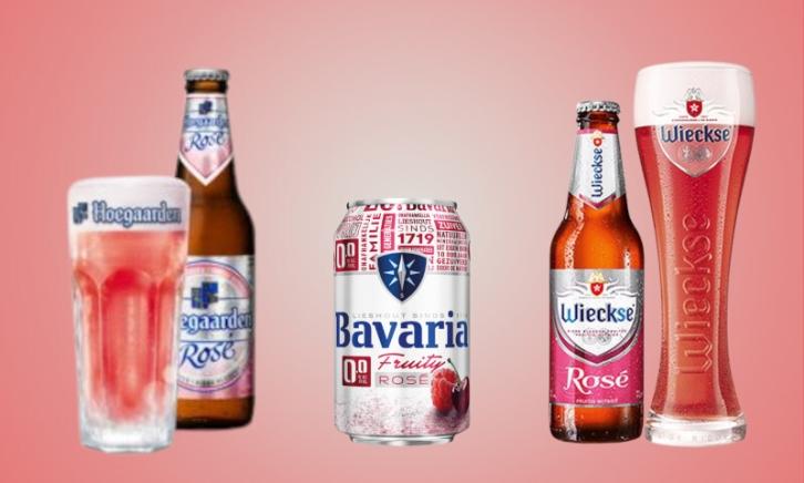 Rose Bier Drie soorten rosé bier naast elkaar